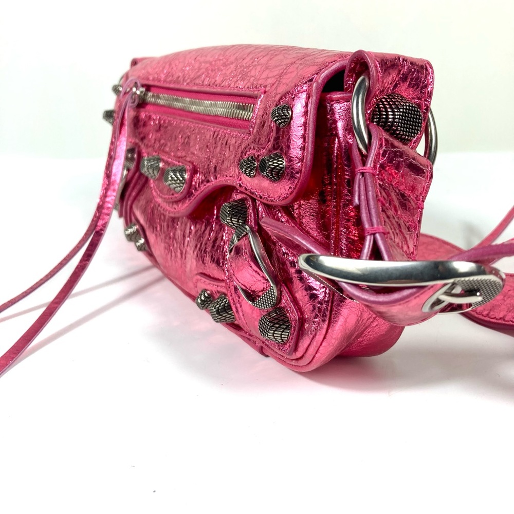 Balenciaga XSmall Le Cagole Metallic Leather Shoulder Bag Pink NEW Lambskin - Picture 11 of 17